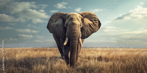 Majestic African elephant strolling in its natural habitat, with an emphasis on wildlife conservation and the beauty of the savannah ecosystem photo
