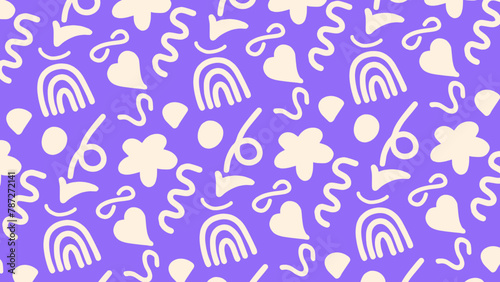 Abstract hand drawn seamless pattern. Creative doodle pattern for textile fabric printing. Party background backdrop design. Purple concept