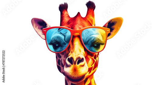 colorful giraffe with sunglasses photo