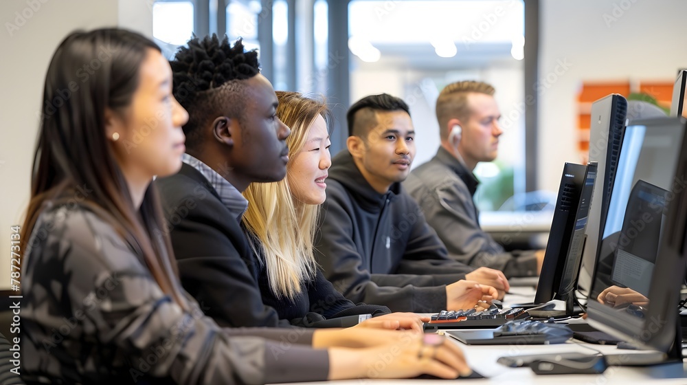 Diverse Cybersecurity Professionals Collaborating in a Modern Office Setting Diverse Cybersecurity Professionals Collaborating in a Modern Office Setting