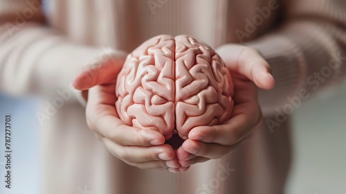 Human Brain Model in Hands, Educational Neuroscience Theme