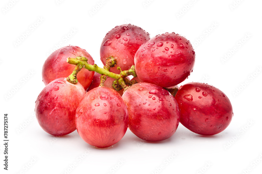 Red grape with water droplets isolated on white background.