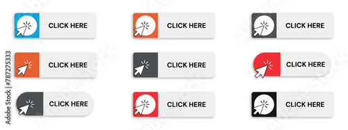 set of click-here buttons with a mouse cursor isolated on a white background photo