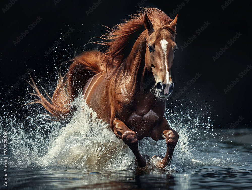 Majestic brown Horse Swimming Underwater Majestic brown Horse Swimming Underwater