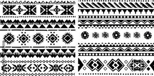 Black white geometric pattern, seamless ethnic print for textile or tattoo