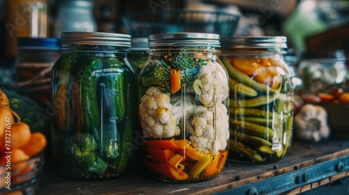 Pickled vegetables in jars on the table