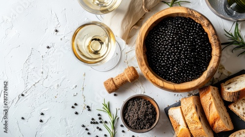 Black sturgeon caviar in a wooden bowl