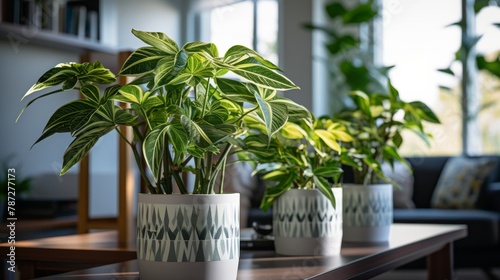 Three potted plants bring nature inside a cozy living room