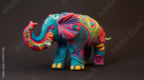 Elefante de guerra colorido feito de massinha de modelar photo