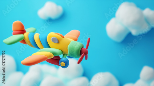 Avião voando no céu feito de massinha de modelar