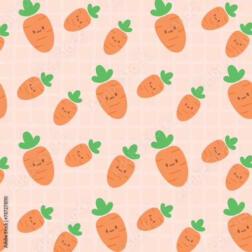 Seamless pattern with cute carrots on orange background. Cute carrot vector seamless Pattern isolated repeat background wallpaper.	