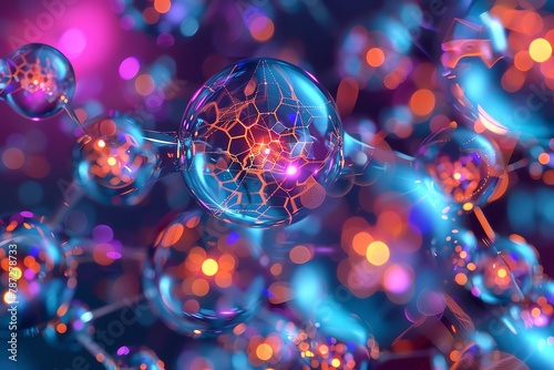 Atomic scale detail of a quantum anomalous Hall effect, vibrant particles, scientific illustration,  photo