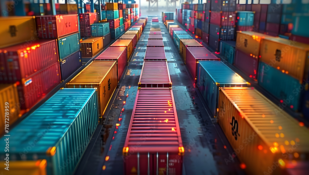 Global Trade in Focus: Open Container Yard Capturing the Essence of Import and Export - obrazy, fototapety, plakaty 