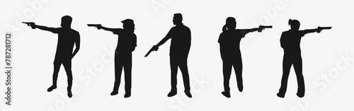 pistol shooting sport silhouette collection set. air pistol, handgun, shooting competition. vector illustration. photo