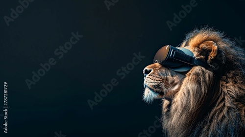 a lion with vision virtual reality sunglass solid background