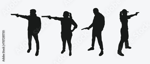 pistol shooting sport silhouette collection set. air pistol, handgun, shooting competition. vector illustration. photo