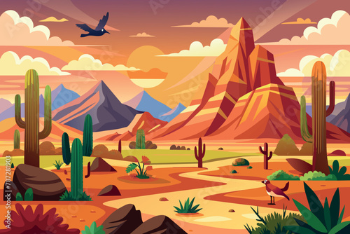 Western Landscape cartoon vector Illustration flat style artwork concept