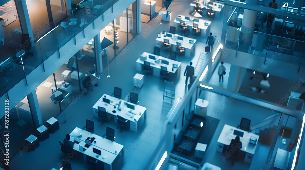 Obraz premium Elevated view of a busy open plan office : Generative AI