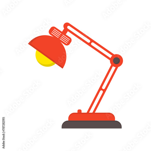 Desk Lamp flat vector illustration on white background. Simple red student table lamp