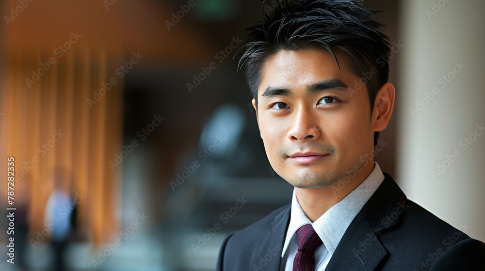 Young businessman in meeting with team, blurred background offering ample space for text placement Young businessman in meeting with team, blurred background offering ample space for text placement