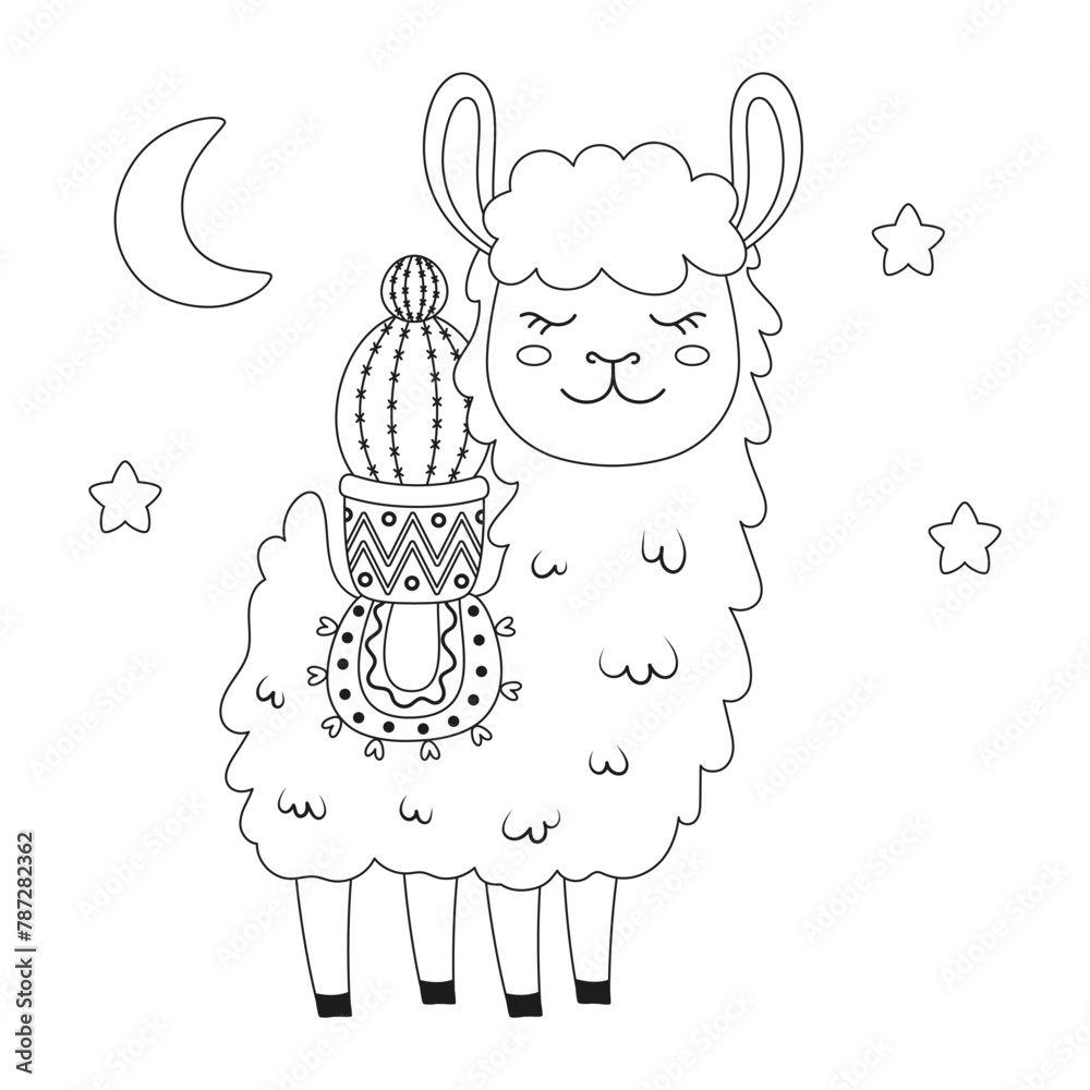 Obraz premium black and white cute llama and cactus