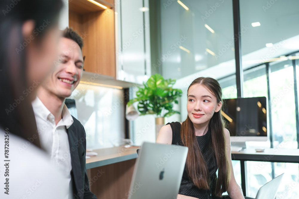 professional businessman and businesswoman colleague group working together in business teamwork brainstorming in office, corporate team person meeting discussion on project company workplace