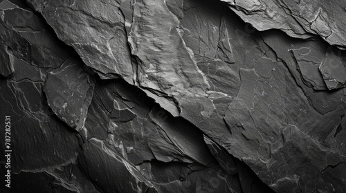 Dark and Textured Ardoise. Aged Model of Black and Grey Slate Texture with White Textured Surface