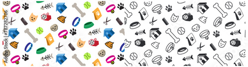 pet dog and cat accecories icon seamless pattern background wall decoration for pet shop or veterinary