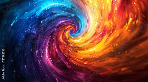 Dynamic vortex of vivid colors swirling into an infinite spiral, futuristic energy explosion