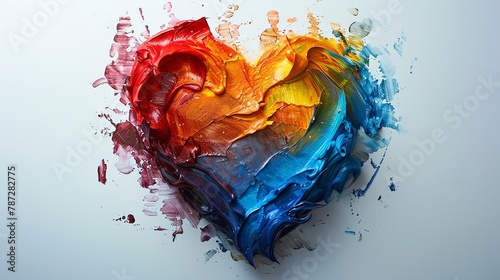 A rainbowcolored heart painted on a white background symbolizing LGBTQ Pride