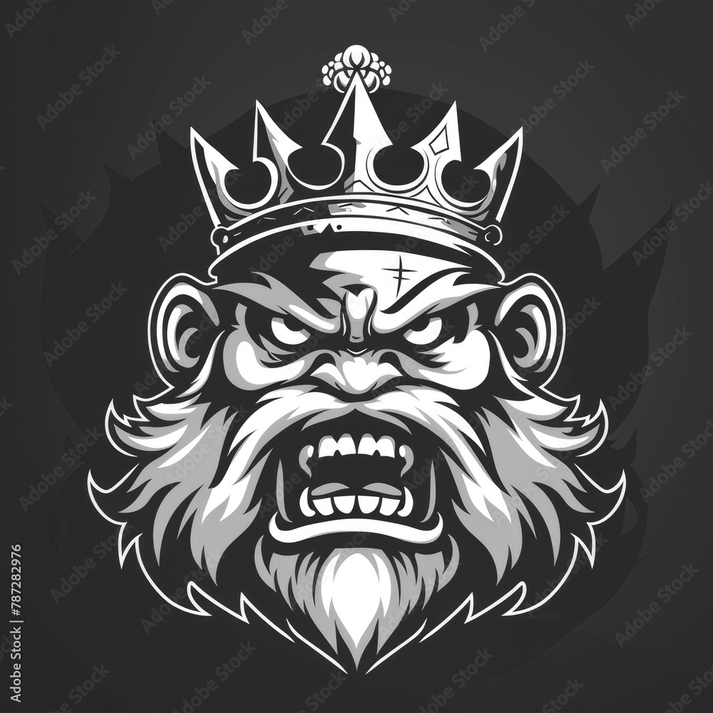 Fototapeta premium Mad King Power: Angry Mascot King Head Illustration with Crazy Symbolic Face for Logotype