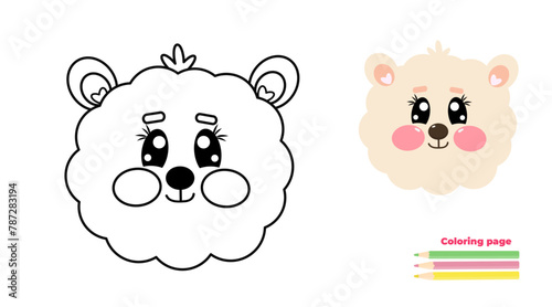 Cute outline kawaii sheep, alpaca, lamb, ewe of face, head. Coloring page illustration for printable children's and adults coloring book