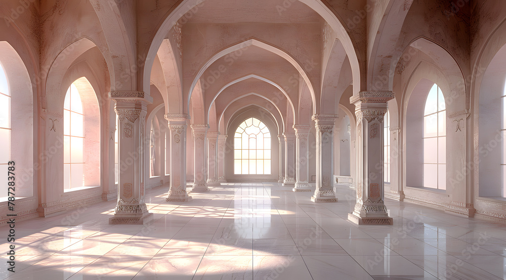 Classical 3d white and  ancient architecture, famous, historical building with arches