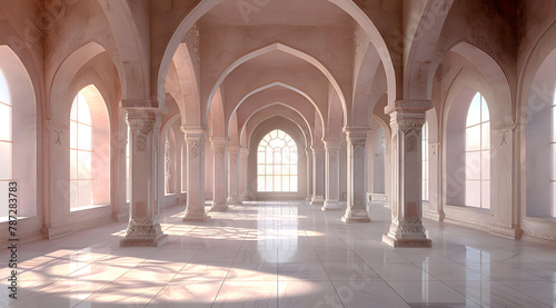 Classical 3d white and ancient architecture, famous, historical building with arches