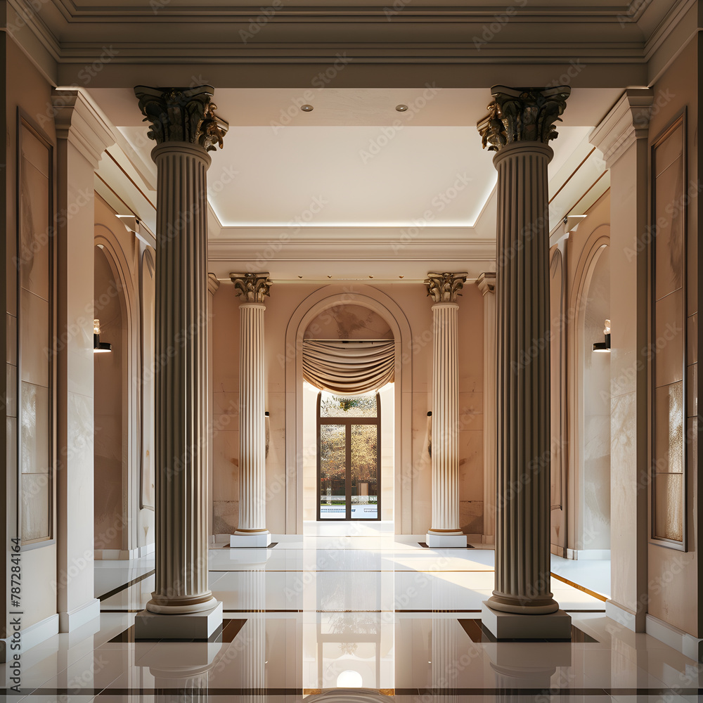 Obraz premium Classical 3d white and ancient architecture, famous, historical building with arches