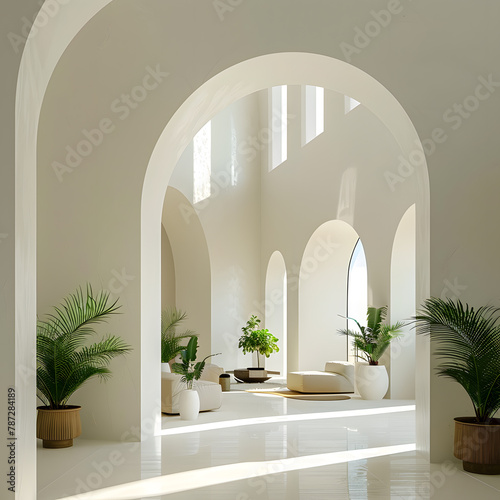 Classical 3d white and  ancient architecture, famous, historical building with arches