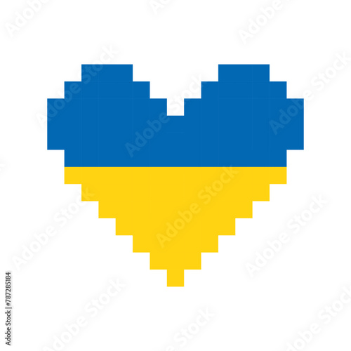 Ukrainian pixel heart flag. Support Ukraine to stop the war flat vector patriotic element in national flag colors.