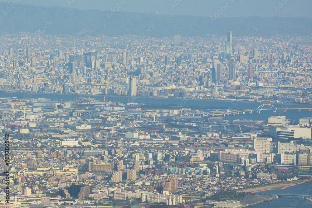 六甲山の展望台から見たビル群の都市景観