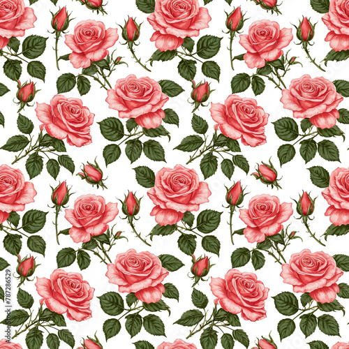 Seamless natural floral pattern with roses and leaves
