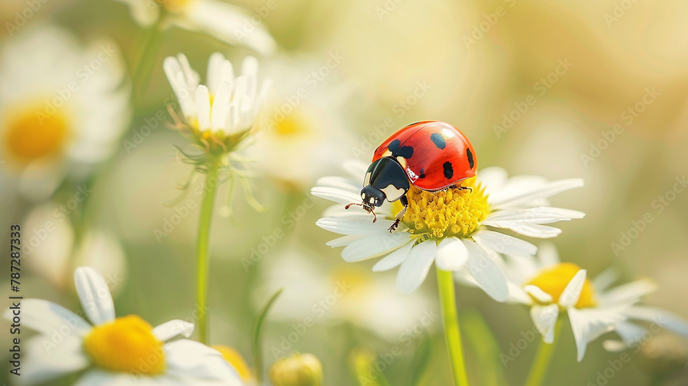 Ladybug on chamomile flower