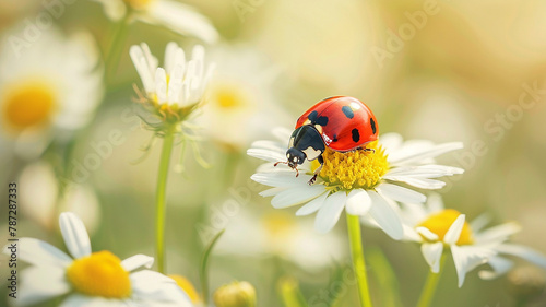 Ladybug on chamomile flower