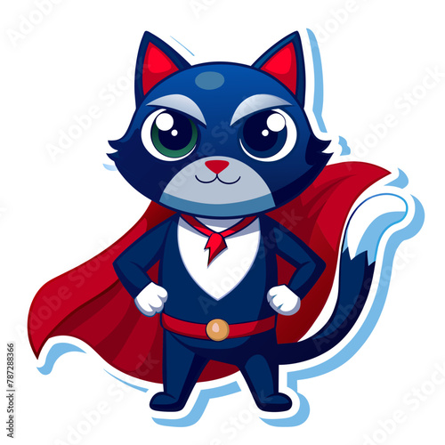 Cat dressed as a superhero, with a cape billowing in the wind and a determined expression on its face