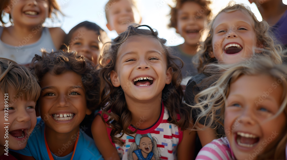 A contagious laughter fills the air as children play together under the sunshine, celebrating life and friendship