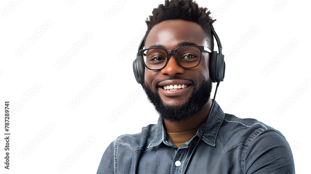 Obraz premium A cheerful male customer service representative isolated on a transparent background, PNG, Ai