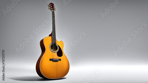 A single guitar, on a solid color background, with the concept of music and arrangement tools