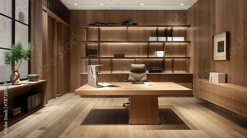 modern natural material and creative design working space working room in modern office interior design decorating with wooden laminate and wooden loose furniture office design