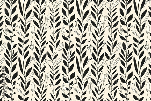 Toile pattern tapestry. Linocut print. Monochrome botanical pattern background. Created with Generative AI technology.