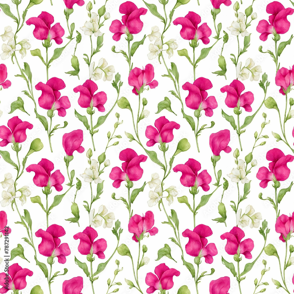 Seamless natural floral pattern with twigs and leaves