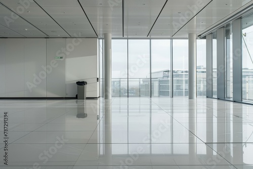 Professional cleaners keeping unoccupied office spaces clean for hygiene and tidiness photo