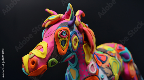 Cavalo colorido feito de massinha de modelar photo
